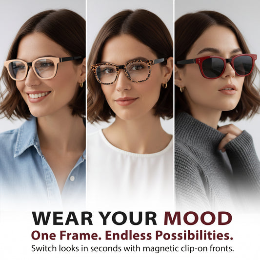 DEBBIE Set - Black Frame + Pink, Burgundy & Tortoise Clips