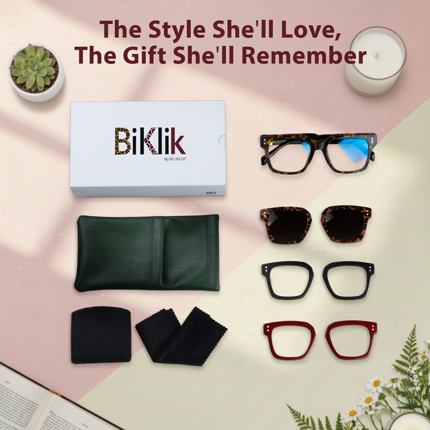 SOFIA Set – Tortoise Frame + Matte Black, Tor & Burgundy Clips