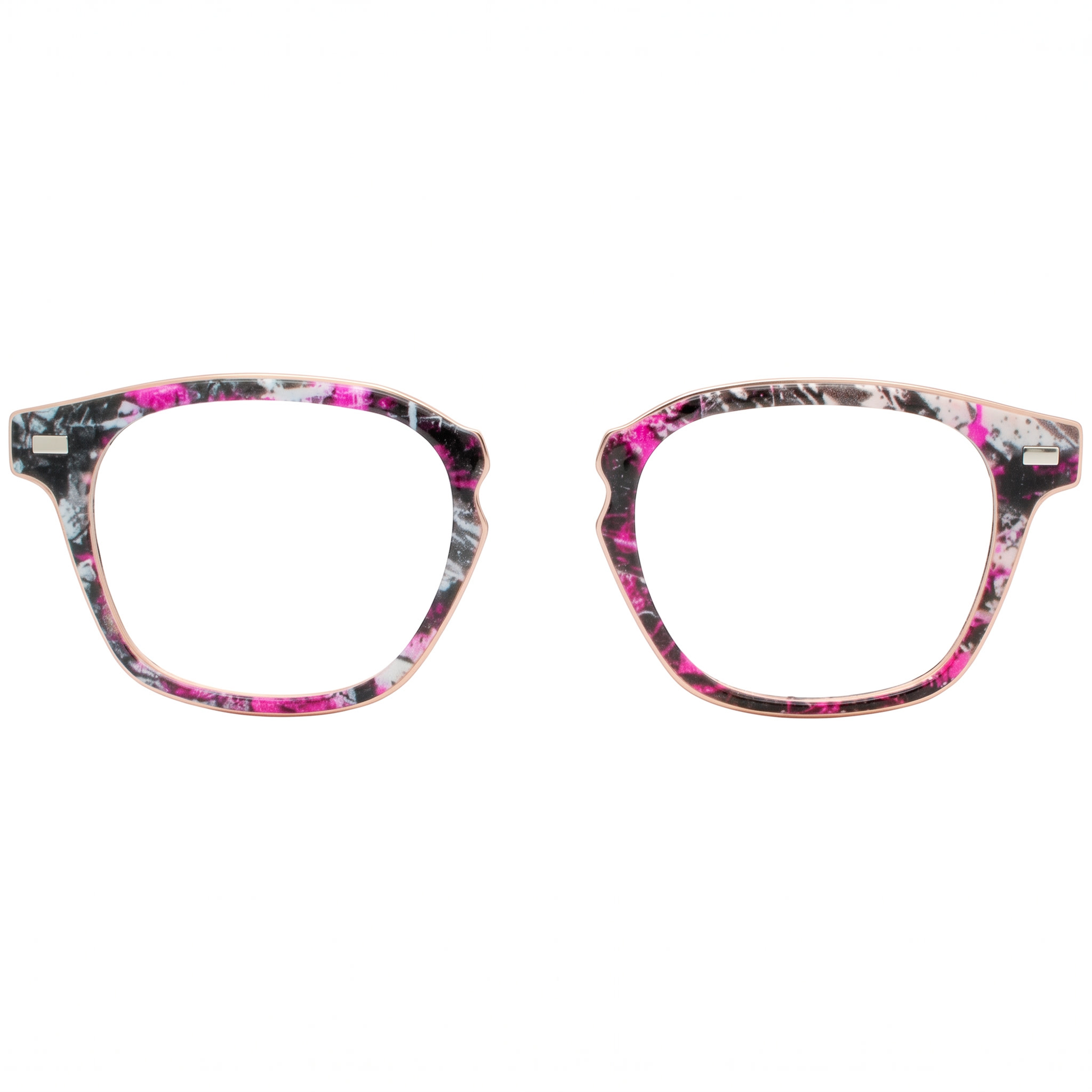 Floral patterned eyeglass frames on a white background