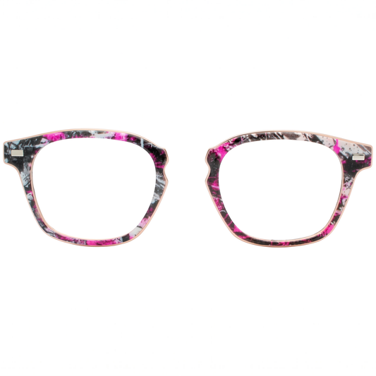 Floral patterned eyeglass frames on a white background