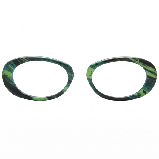 Two green and black patterned circular objects on a white background