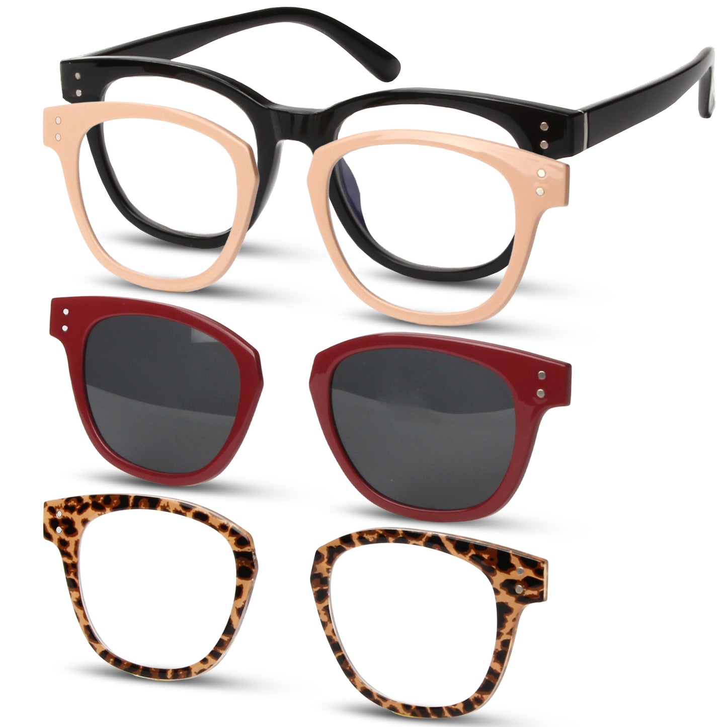 DEBBIE Set - Black Frame + Pink, Burgundy & Tortoise Clips
