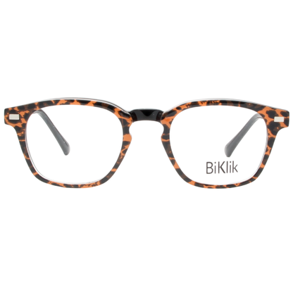 Leopard print eyeglasses with 'BiKlik' branding on a white background