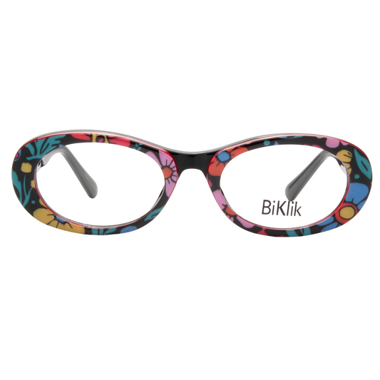 Colorful eyeglasses with floral pattern on a white background