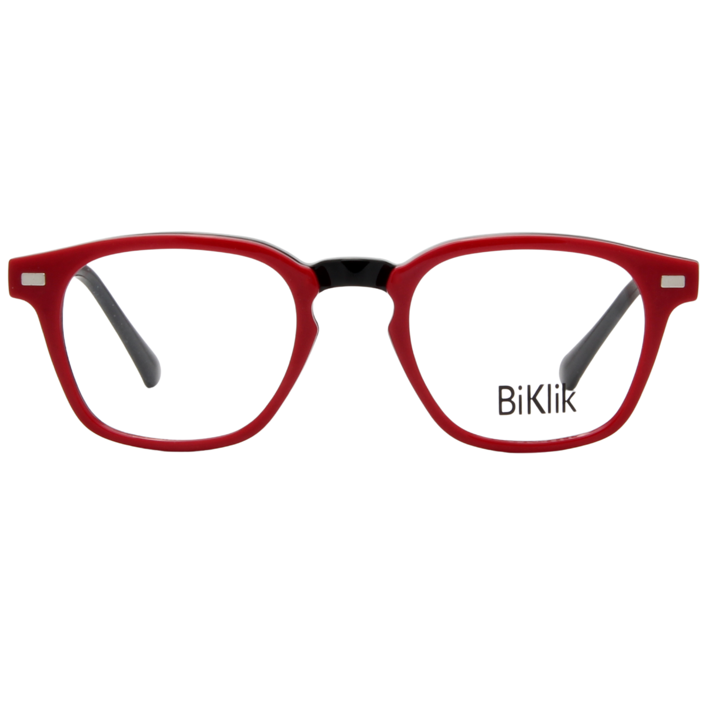 Burgundy glasses with 'BiKlik' branding on a white background