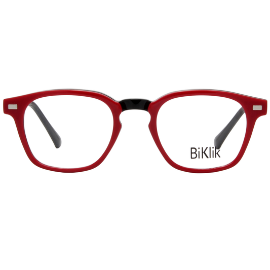 Burgundy glasses with 'BiKlik' branding on a white background
