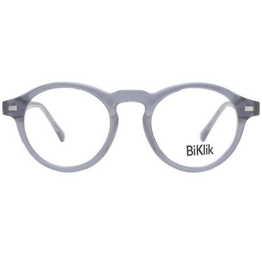 Round eyeglasses with a gray frame on a white background, featuring the brand 'BiKlik'.