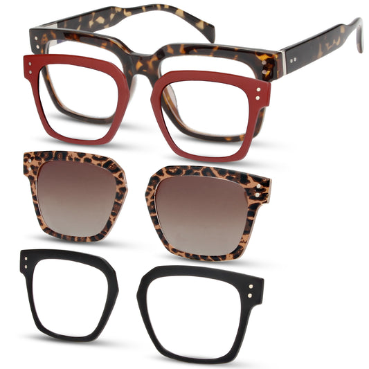 SOFIA Set – Tortoise Frame + Matte Black, Tor & Burgundy Clips