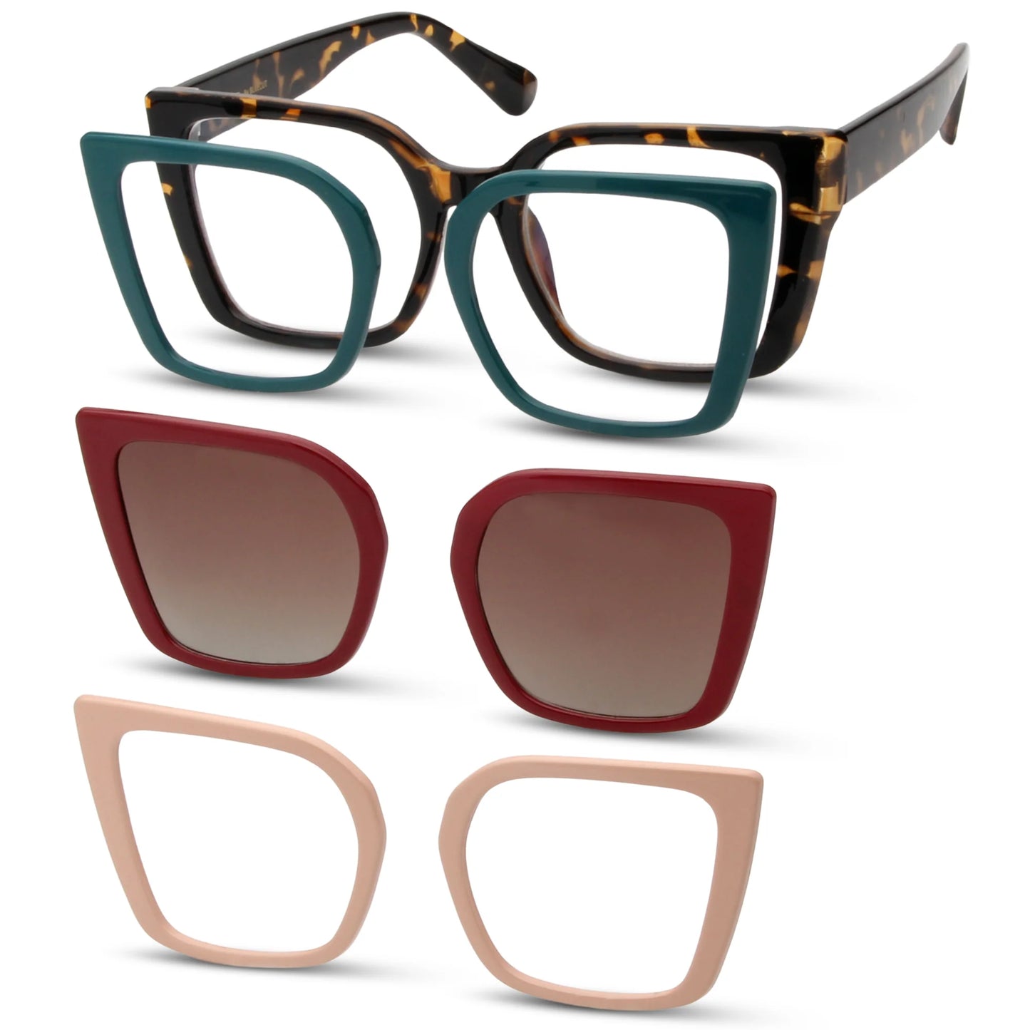 KATHY Set – Tortoise Frame + Pink, Green & Burgundy Clips