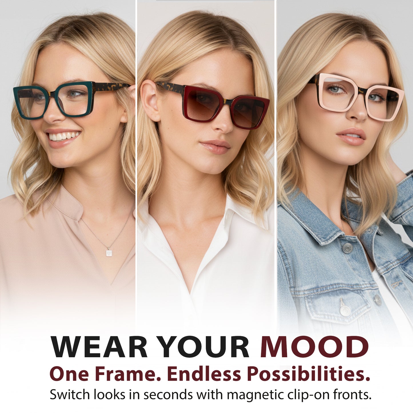 KATHY Set – Tortoise Frame + Pink, Green & Burgundy Clips