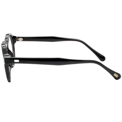 Black eyeglasses on a white background