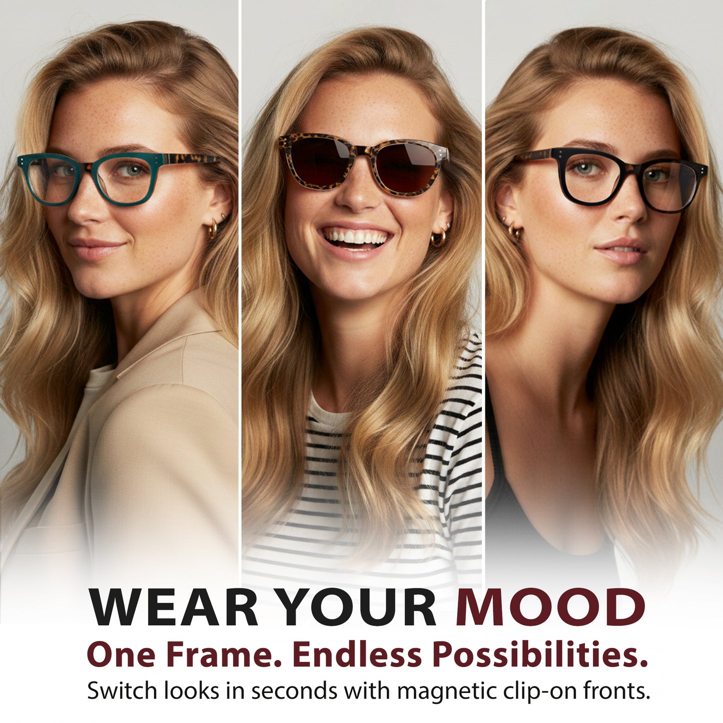 DEBBIE Set - Tortoise Frame + Matte Black, Green & Tortoise Clips