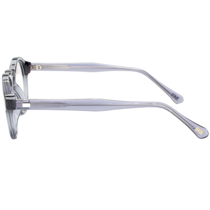 Clear eyeglasses with thin frame on a white background