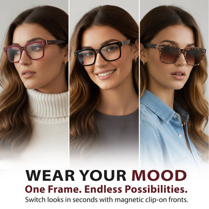 SOFIA Set – Tortoise Frame + Matte Black, Tor & Burgundy Clips