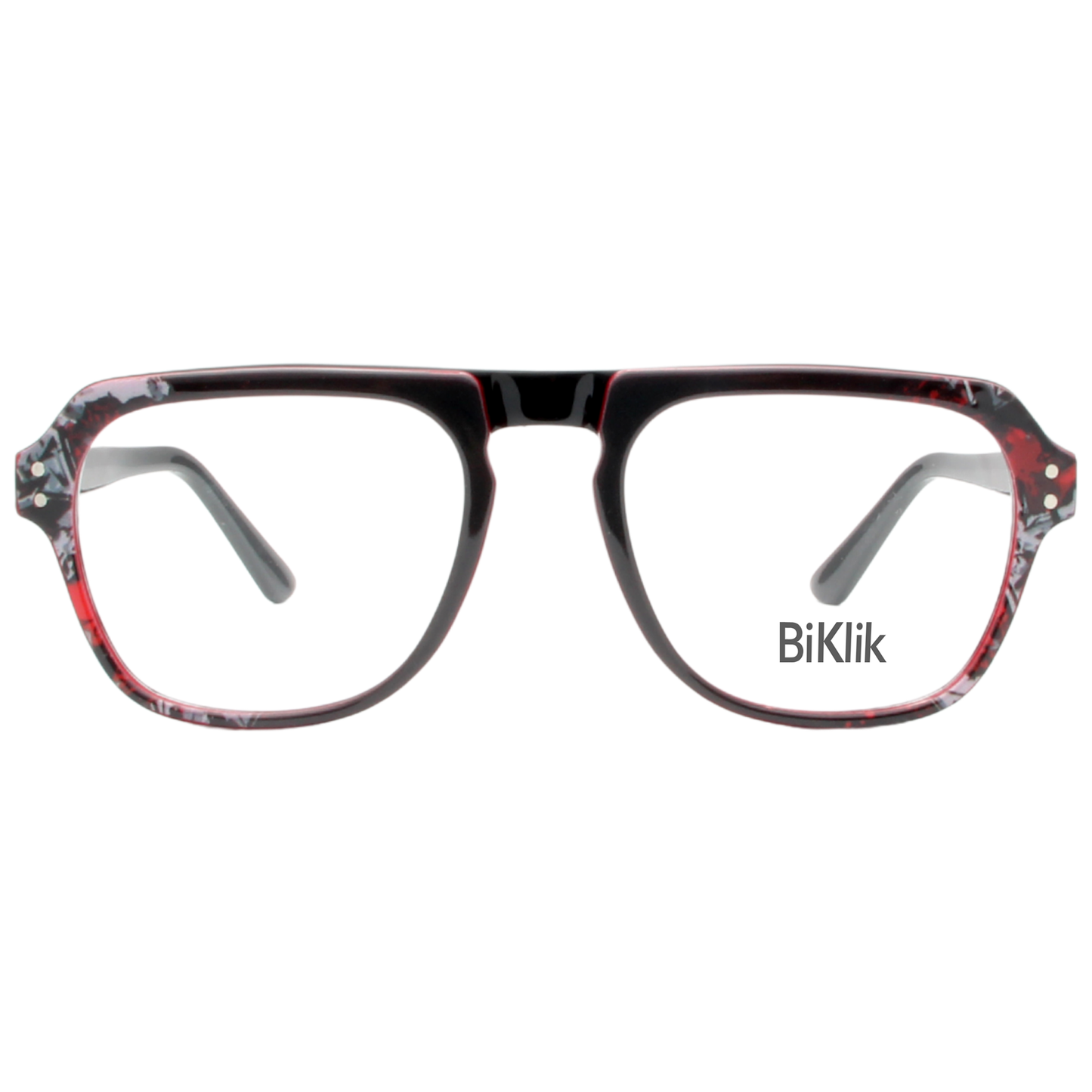 Eyeglasses with a floral pattern on a white background, featuring the brand 'BiKlik'.