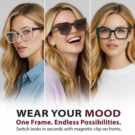 KATHY Set – Black Frame + Green, Pink & Tortoise Clips