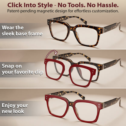 SOFIA Set – Tortoise Frame + Matte Black, Tor & Burgundy Clips