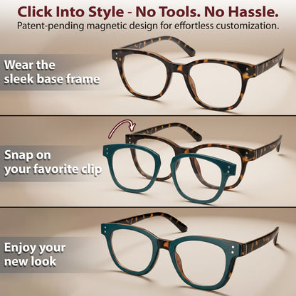 DEBBIE Set - Tortoise Frame + Matte Black, Green & Tortoise Clips