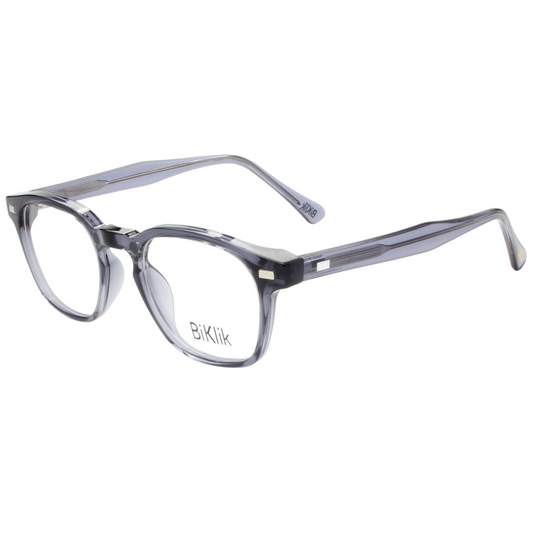 Clear eyeglasses with 'BiKlik' branding on a white background