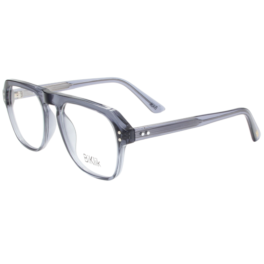 Clear eyeglasses with a gray frame on a white background