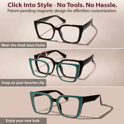 Glasses with magnetic design for customization on a beige background