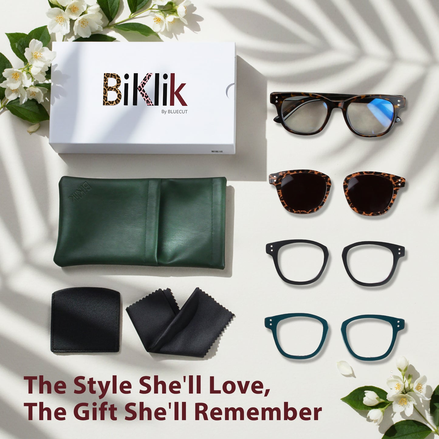 DEBBIE Set - Tortoise Frame + Matte Black, Green & Tortoise Clips