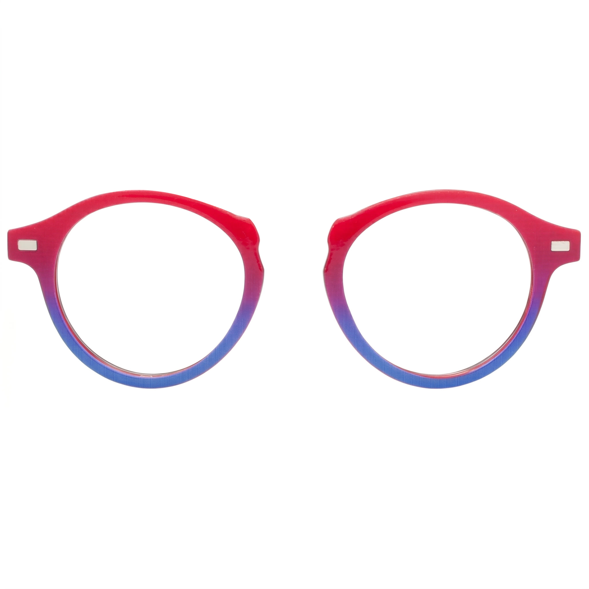 Red and blue gradient eyeglasses on a white background