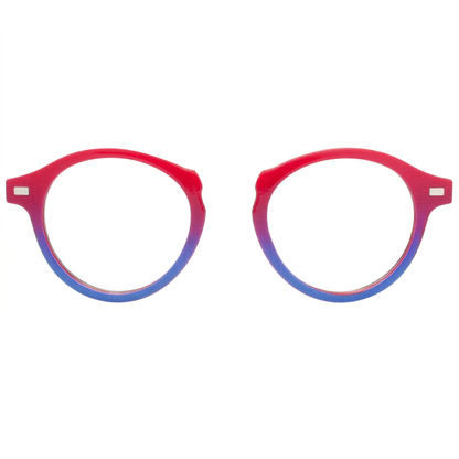 Red and blue gradient eyeglasses on a white background