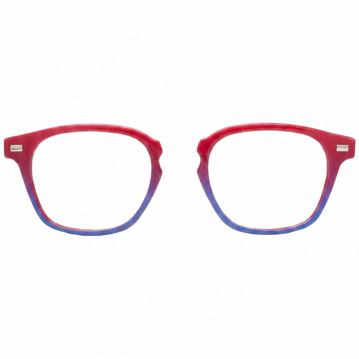 Red and blue gradient eyeglasses on a white background