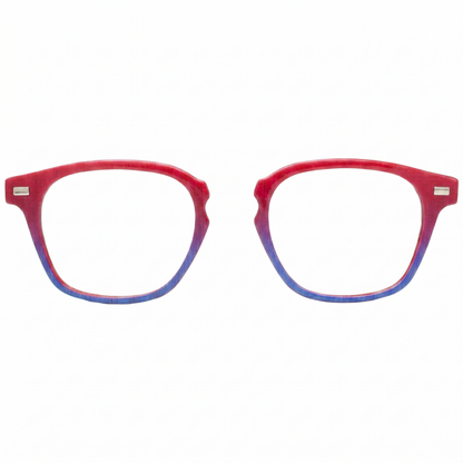 Red and blue gradient eyeglasses on a white background