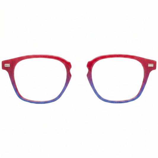 Red and blue gradient eyeglasses on a white background
