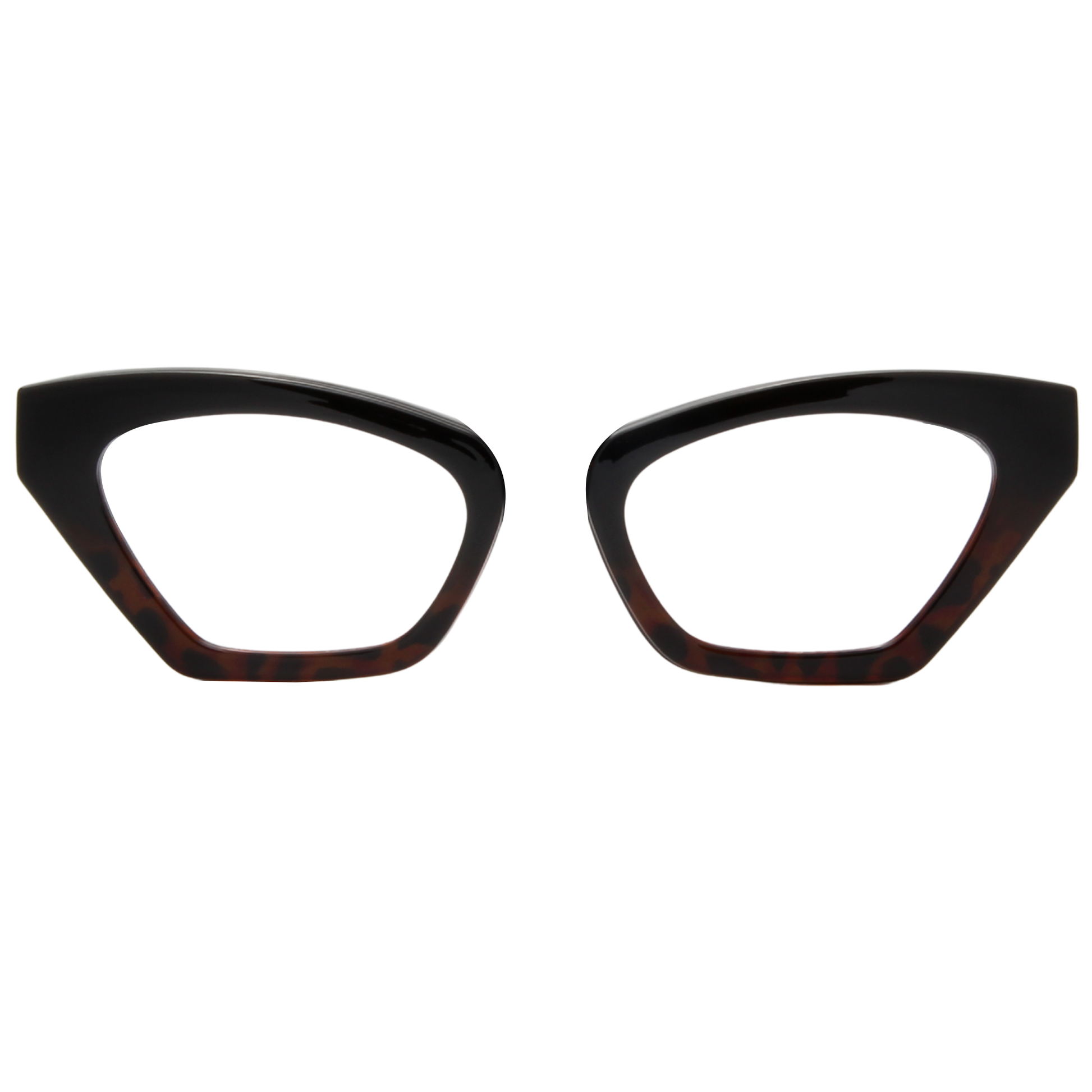 Cat-eye glasses with tortoiseshell pattern on a white background