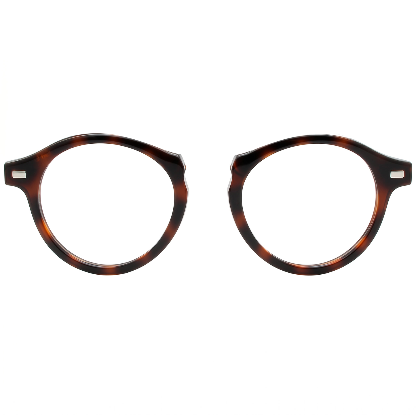 Round tortoiseshell eyeglasses on a white background