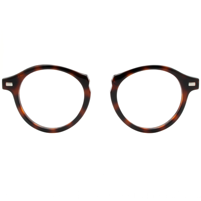 Round tortoiseshell eyeglasses on a white background