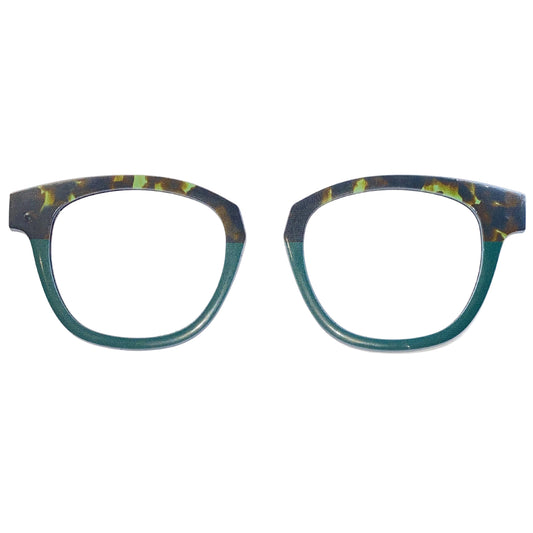 Green cat-eye glasses on a white background