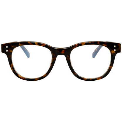 Tortoiseshell eyeglasses on a white background