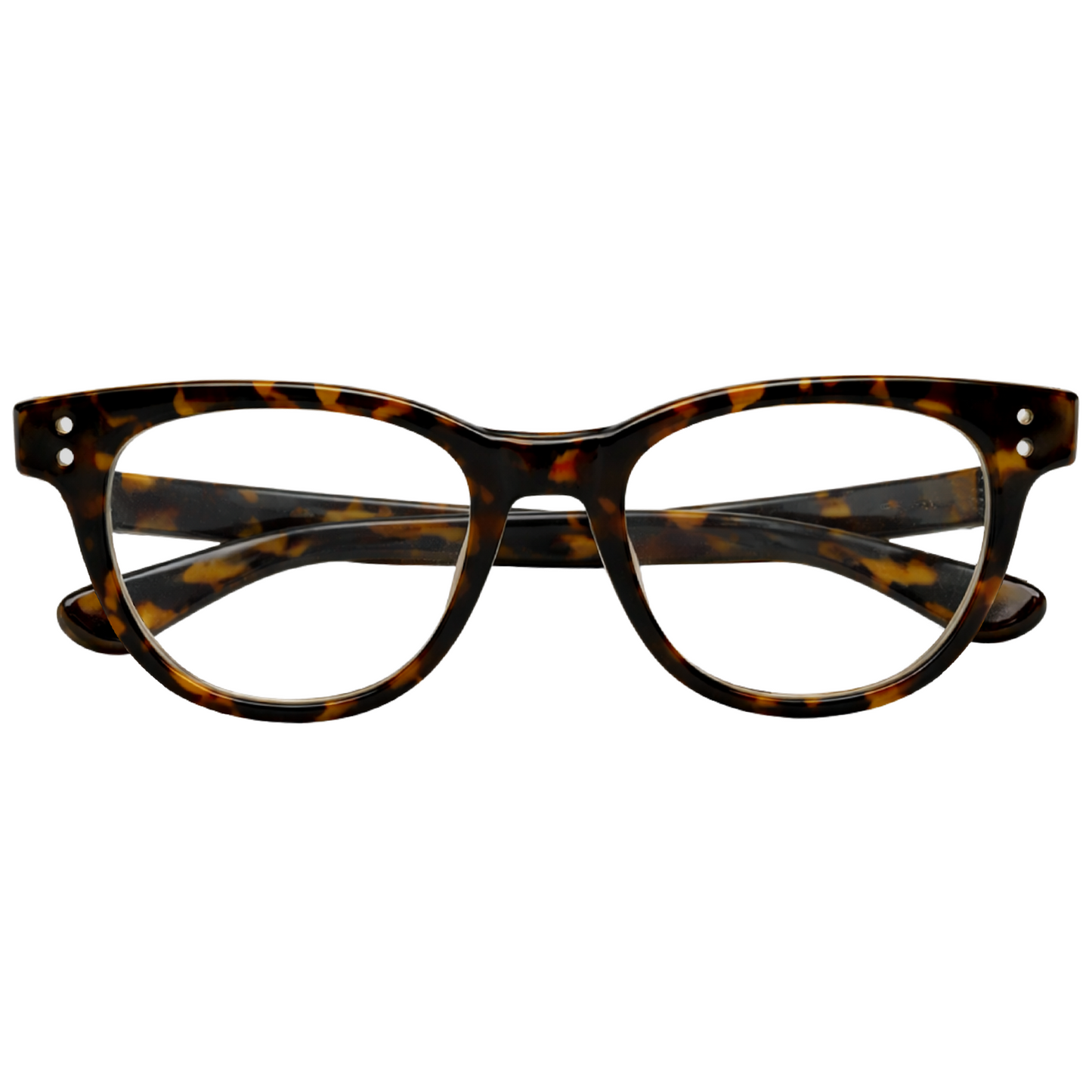 Tortoiseshell eyeglasses on a white background