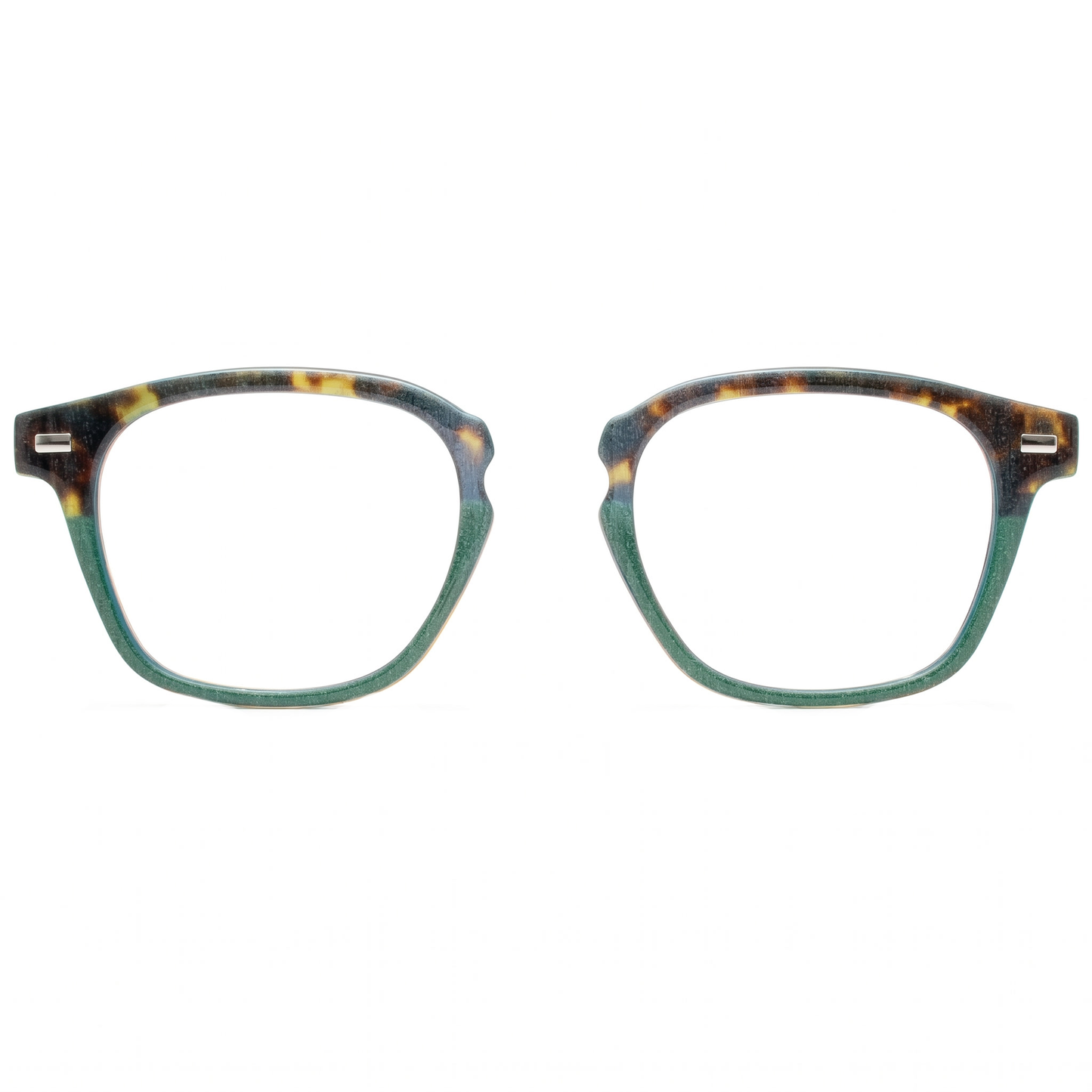 Pair of eyeglasses with a tortoiseshell frame on a white background