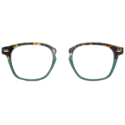 Pair of eyeglasses with a tortoiseshell frame on a white background