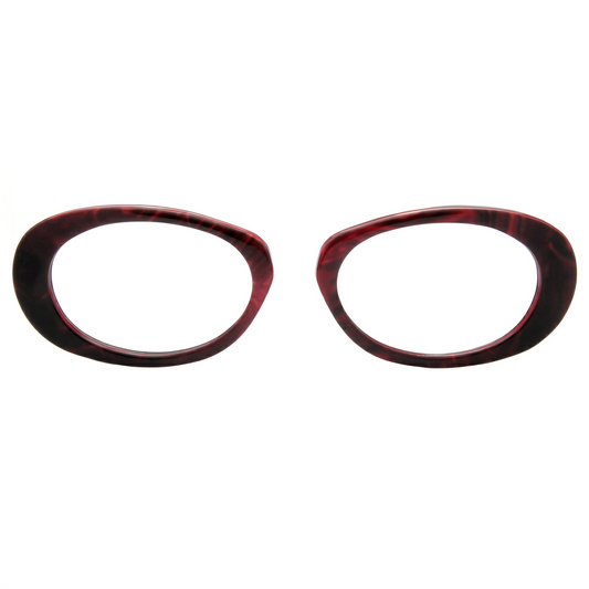 Two red circular objects on a white background