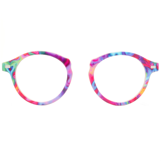 Colorful round eyeglasses on a white background