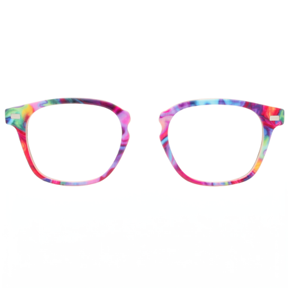 Multicolored cat-eye glasses on a white background