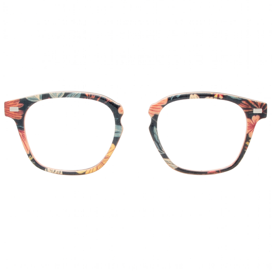 Multicolored eyeglasses on a white background