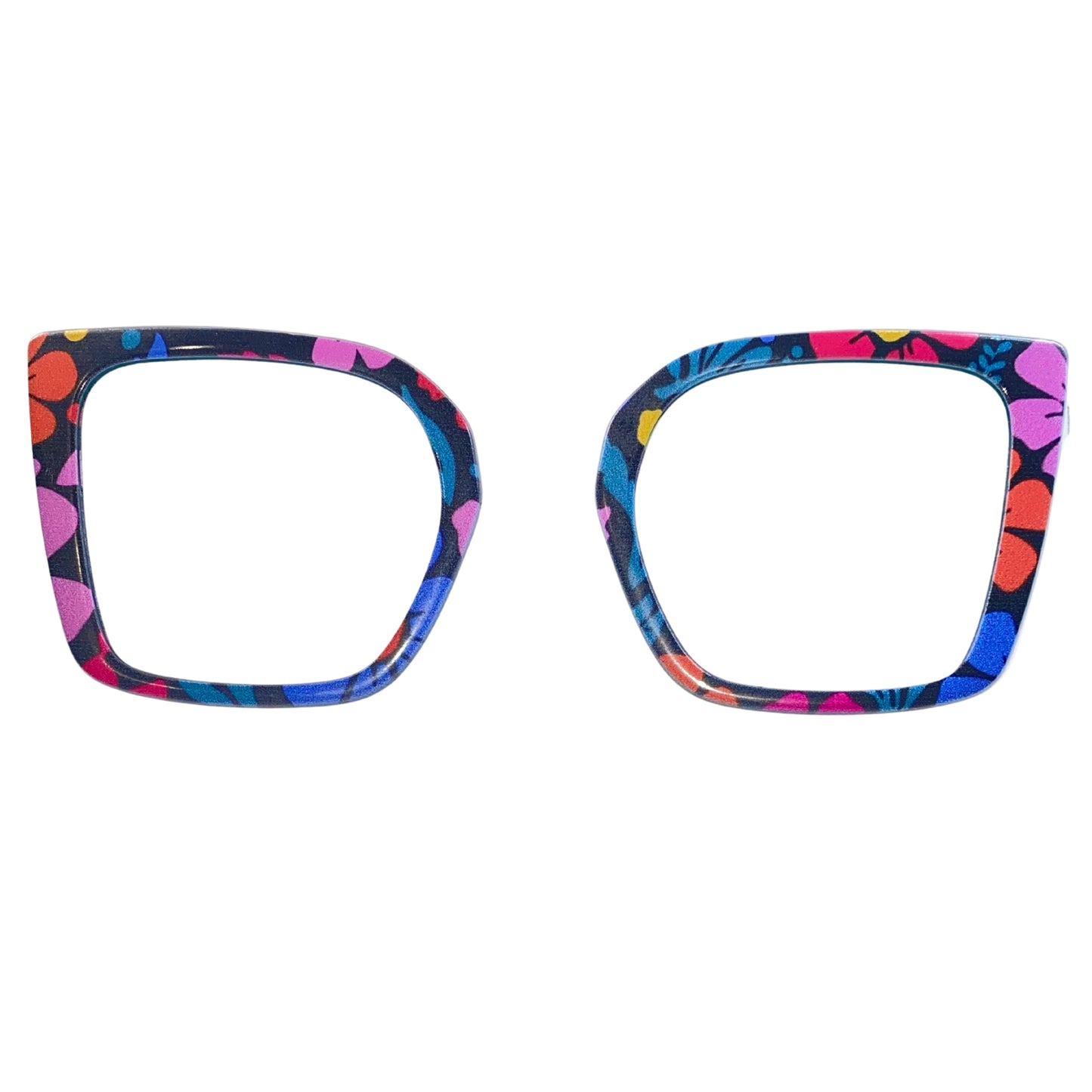 Colorful square-shaped eyeglass frames on a white background