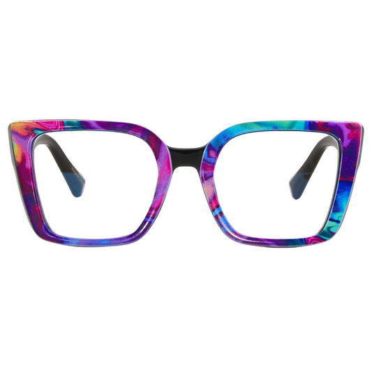 Multicolored eyeglasses on a white background