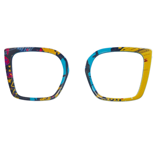 Colorful eyeglass frames on a white background