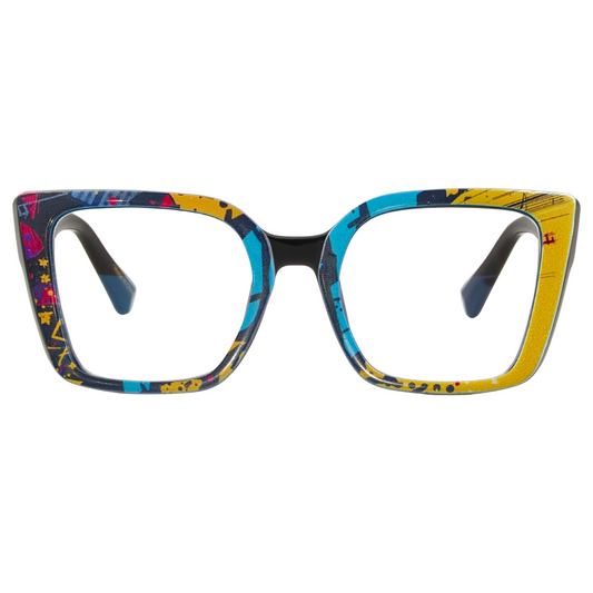 Colorful cat-eye glasses on a white background