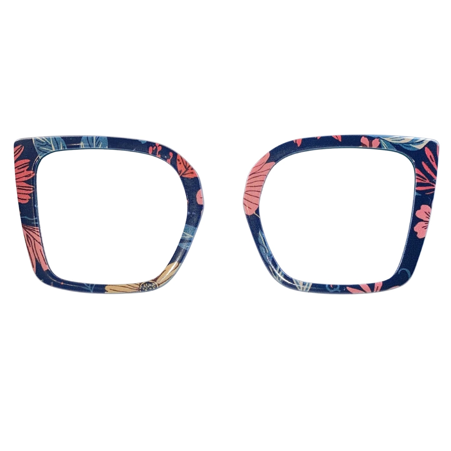 Floral patterned eyeglass frames on a white background