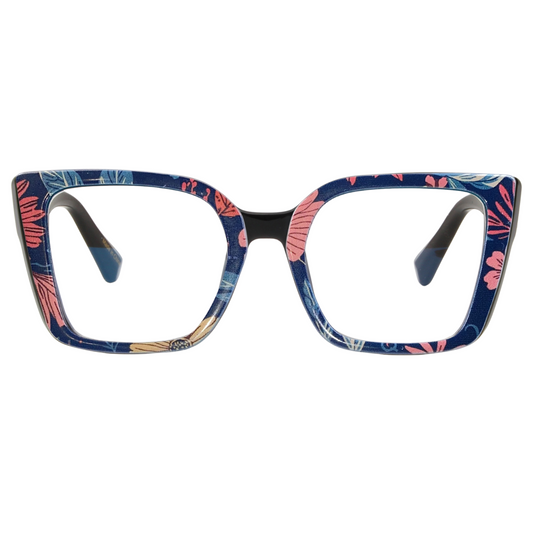 Floral patterned eyeglasses on a white background