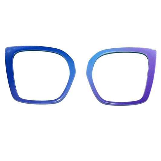 Blue and purple gradient eyeglass frames on a white background